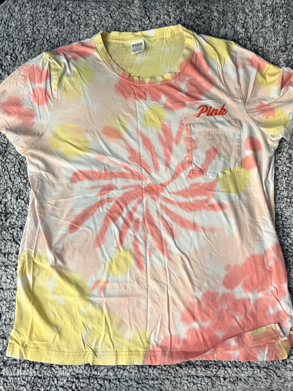 PINK Victoria's Secret Women’s Tie-Dye Shirt - Coral and Yellow